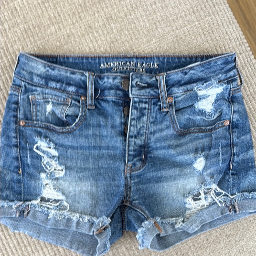 American Eagle Outfitters Blue Distressed Jean Shorts